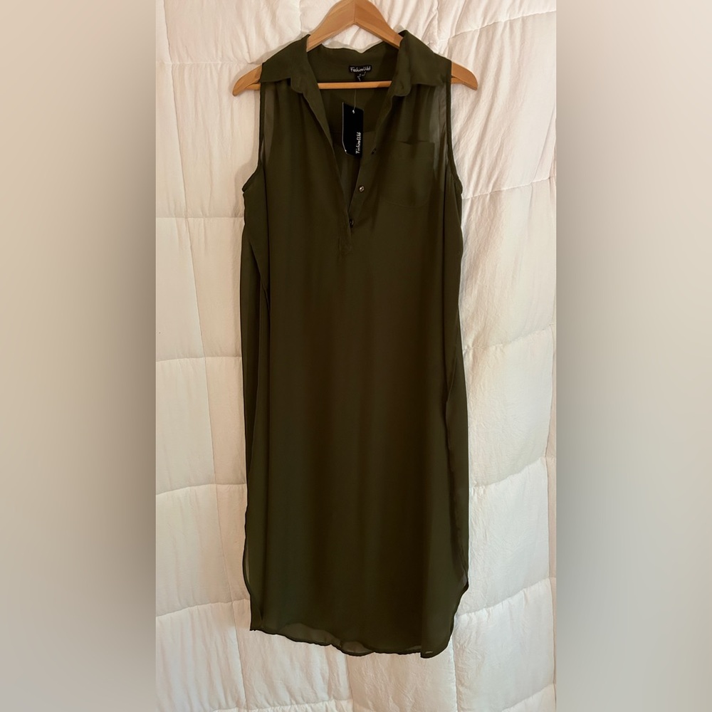 NWT sheer olive top never worn, purchased in boutique in Mystic CT